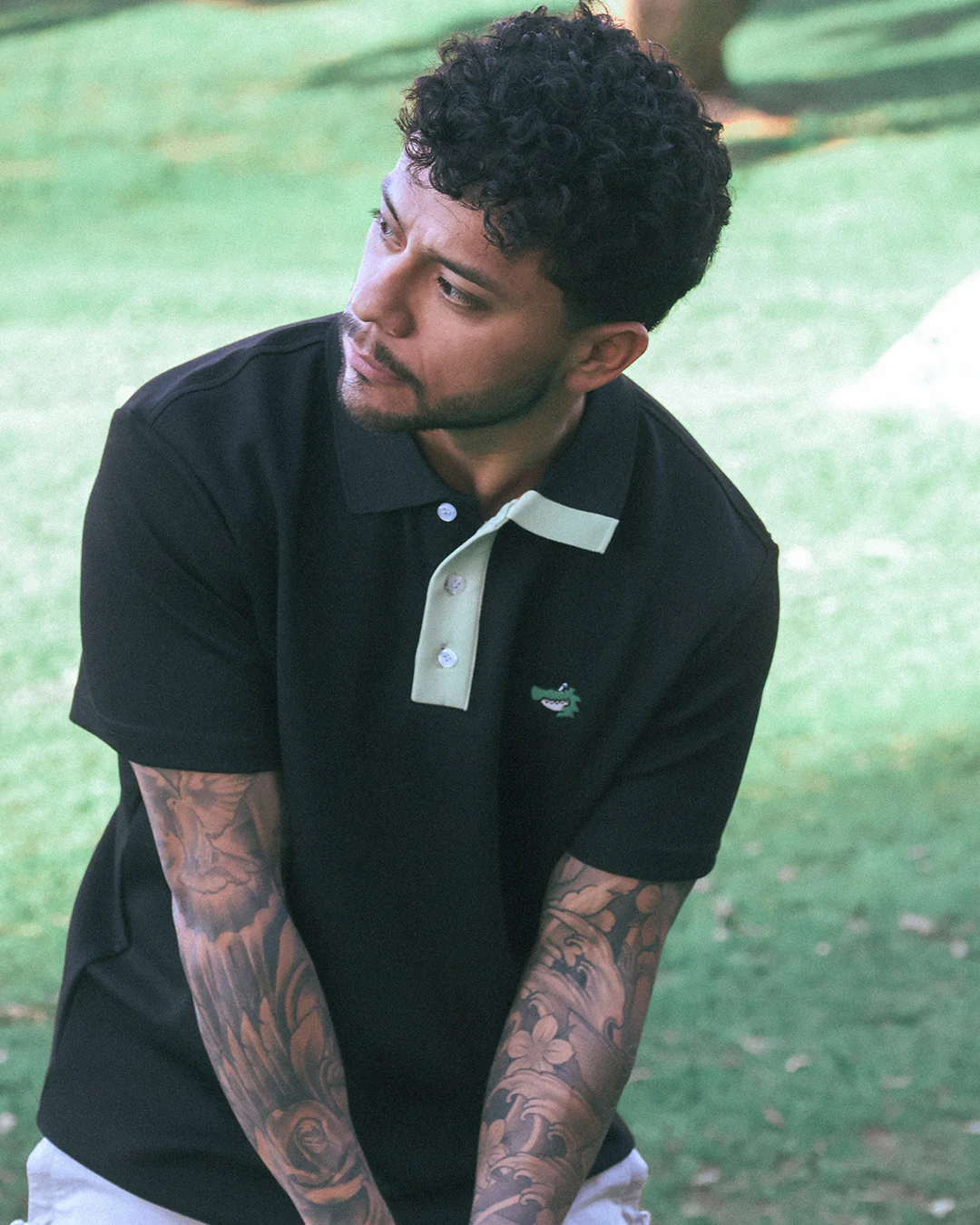Men's Chippy Polo - Black/Mint - Image 3