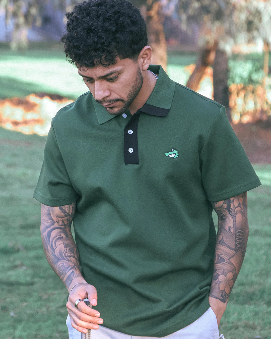 Men's Chippy Polo - Forest/Black - Image 3