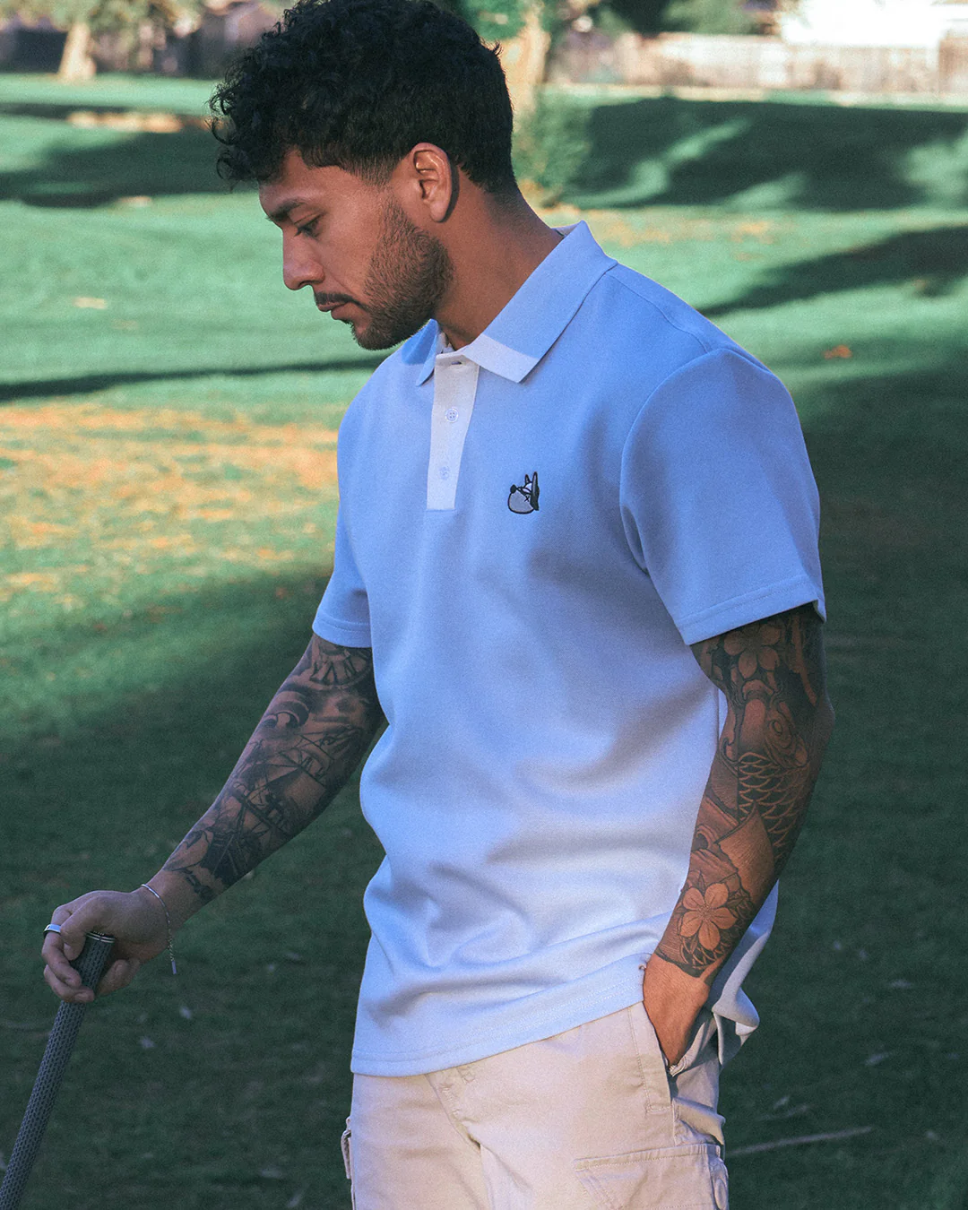 Men's Hunter Polo - Baby Blue/White - Image 3