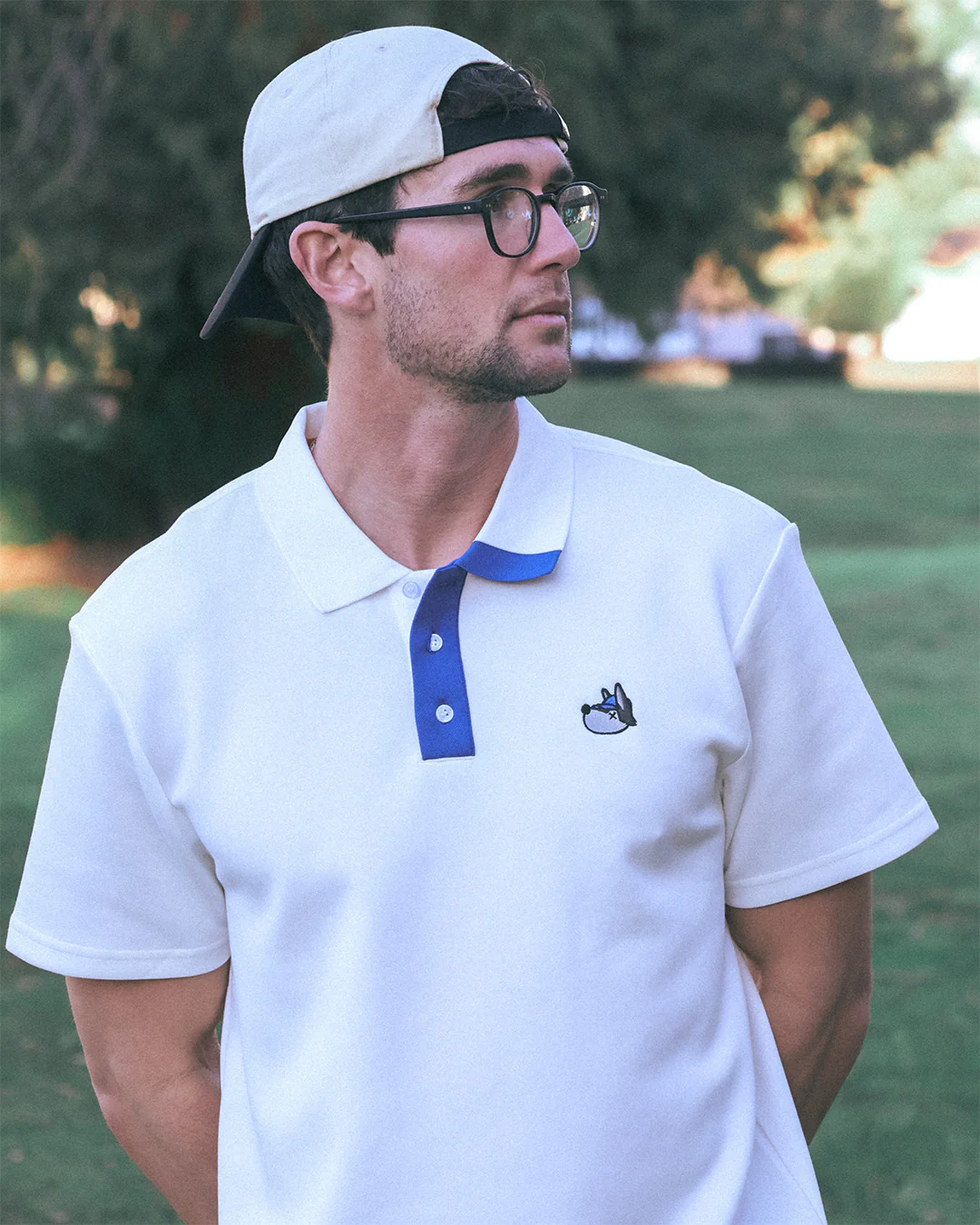 Men's Hunter Polo - White/Blue - Image 2